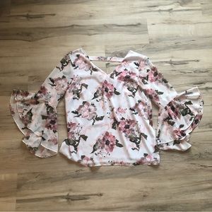 Floral V-Neck Bell Sleeve Top